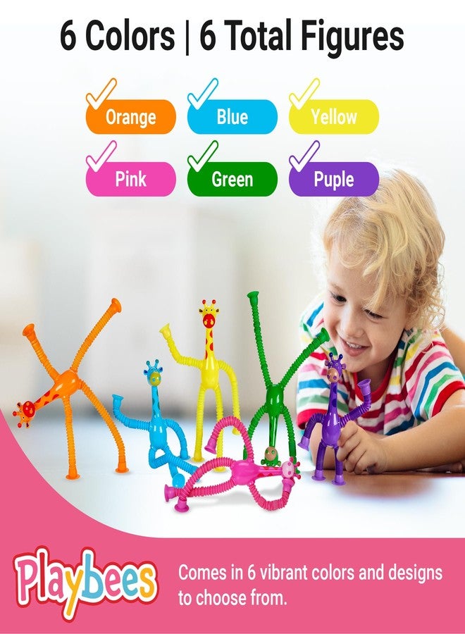 Playbees Telescopic Suction Cup Giraffe Toys for Toddler Restaurant Dinner Table Activities, Stretchy Animal Pop Tubes, Telescopic Sensory Toys for Kids with Autism Anxiety Ages 3 4 5 | 6 Pack - Image 4